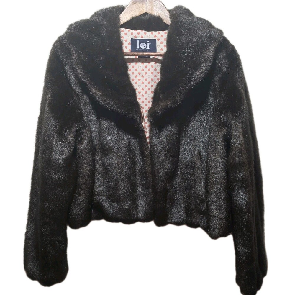 Vintage 90s Lei Fitted Boho Hippie Cropped Faux Fur Coat Bomber Jacket L